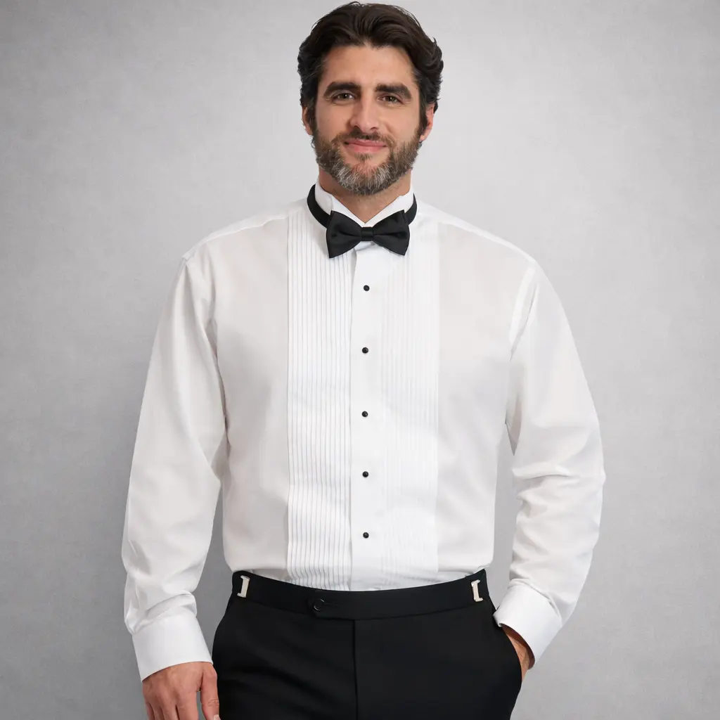 Hombre con Camisa Cuello Chino para esmoquin. Con corbatín